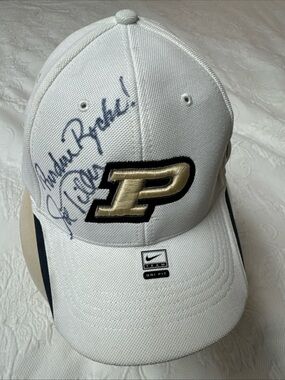 Nike White Hat with Gold and Black Purdue 'P' Patch - Autographed by Joe Tiller